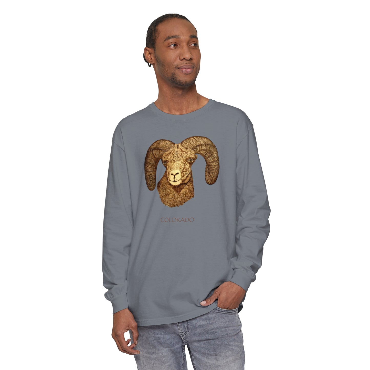 Unisex Garment-dyed Long Sleeve T-Shirt - Ram w/ "COLORADO"