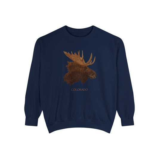 Unisex Garment-Dyed Sweatshirt - Moose w/ "COLORADO"
