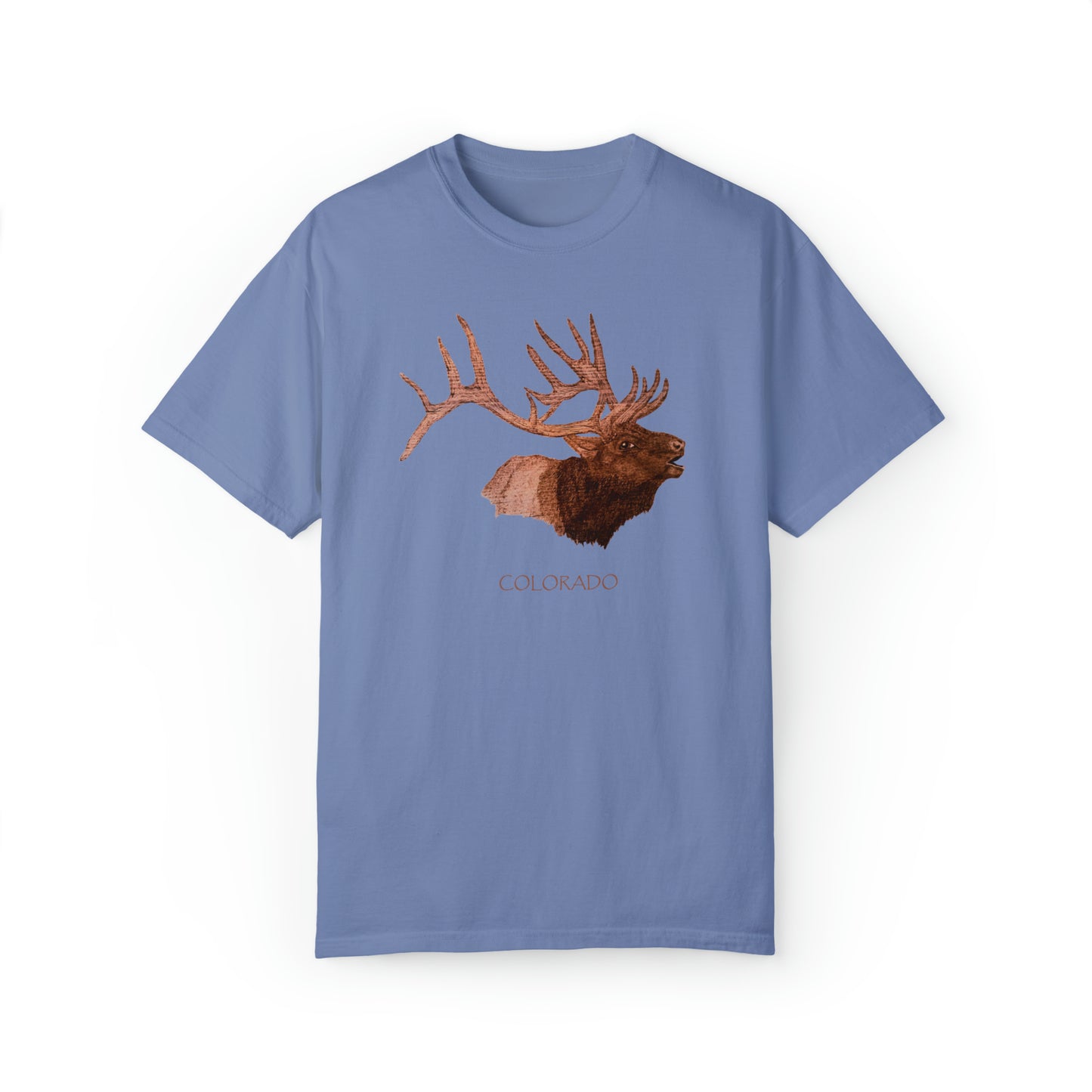 Unisex Garment-Dyed T-shirt - Bull Elk w/ "COLORADO"