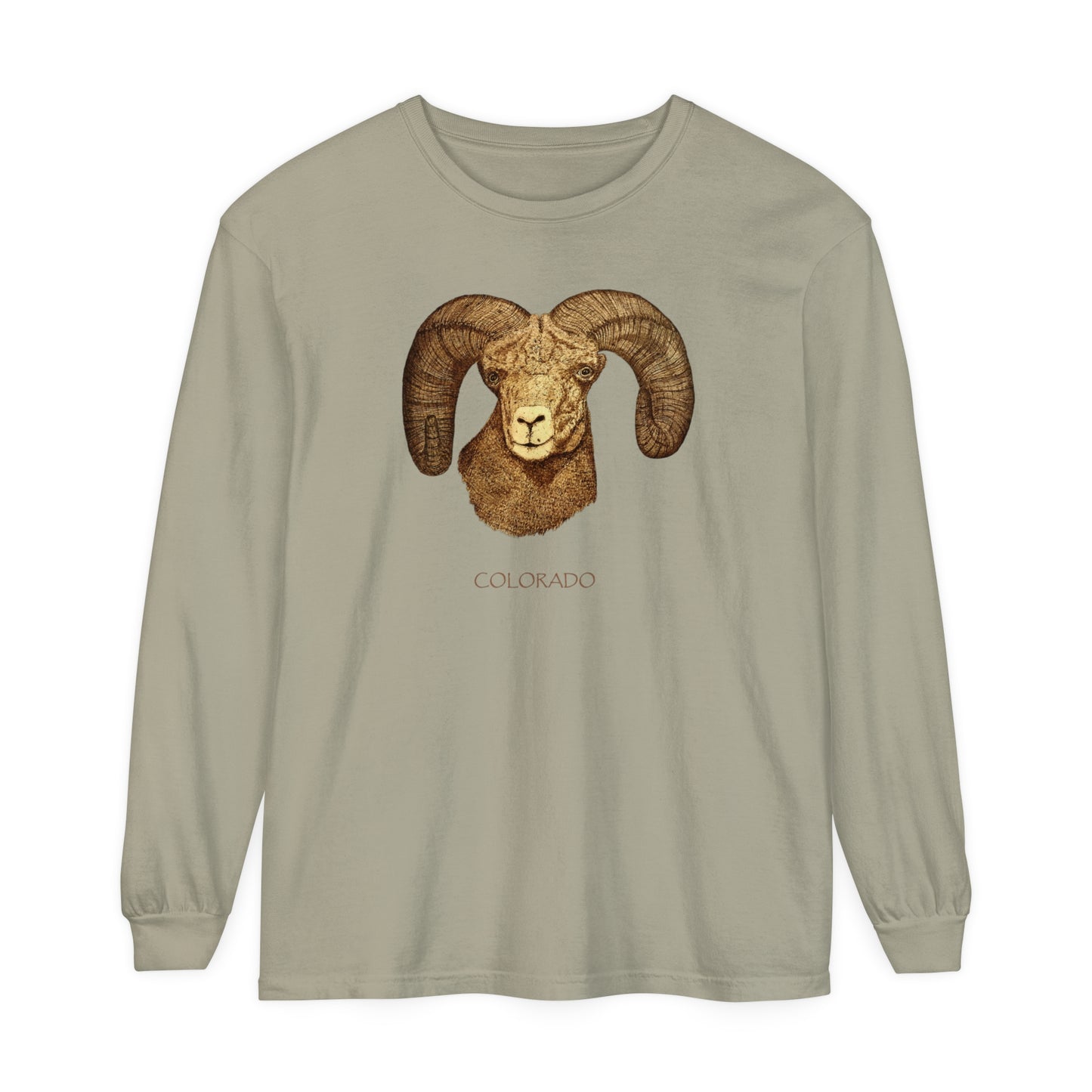 Unisex Garment-dyed Long Sleeve T-Shirt - Ram w/ "COLORADO"