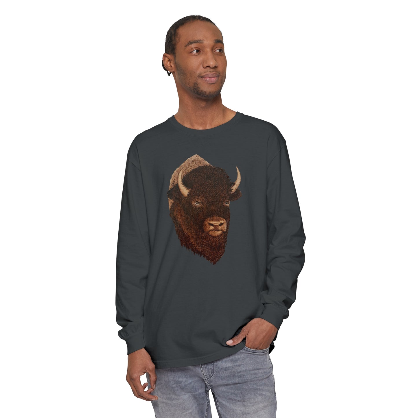 Unisex Garment-dyed Long Sleeve T-Shirt - Bison