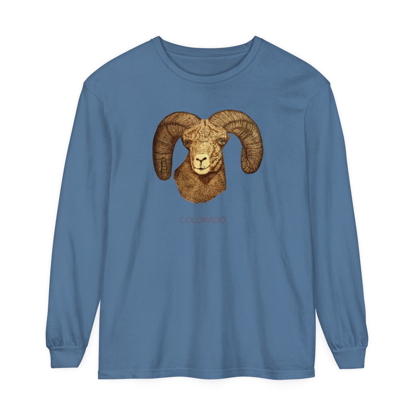 Unisex Garment-dyed Long Sleeve T-Shirt - Ram w/ "COLORADO"