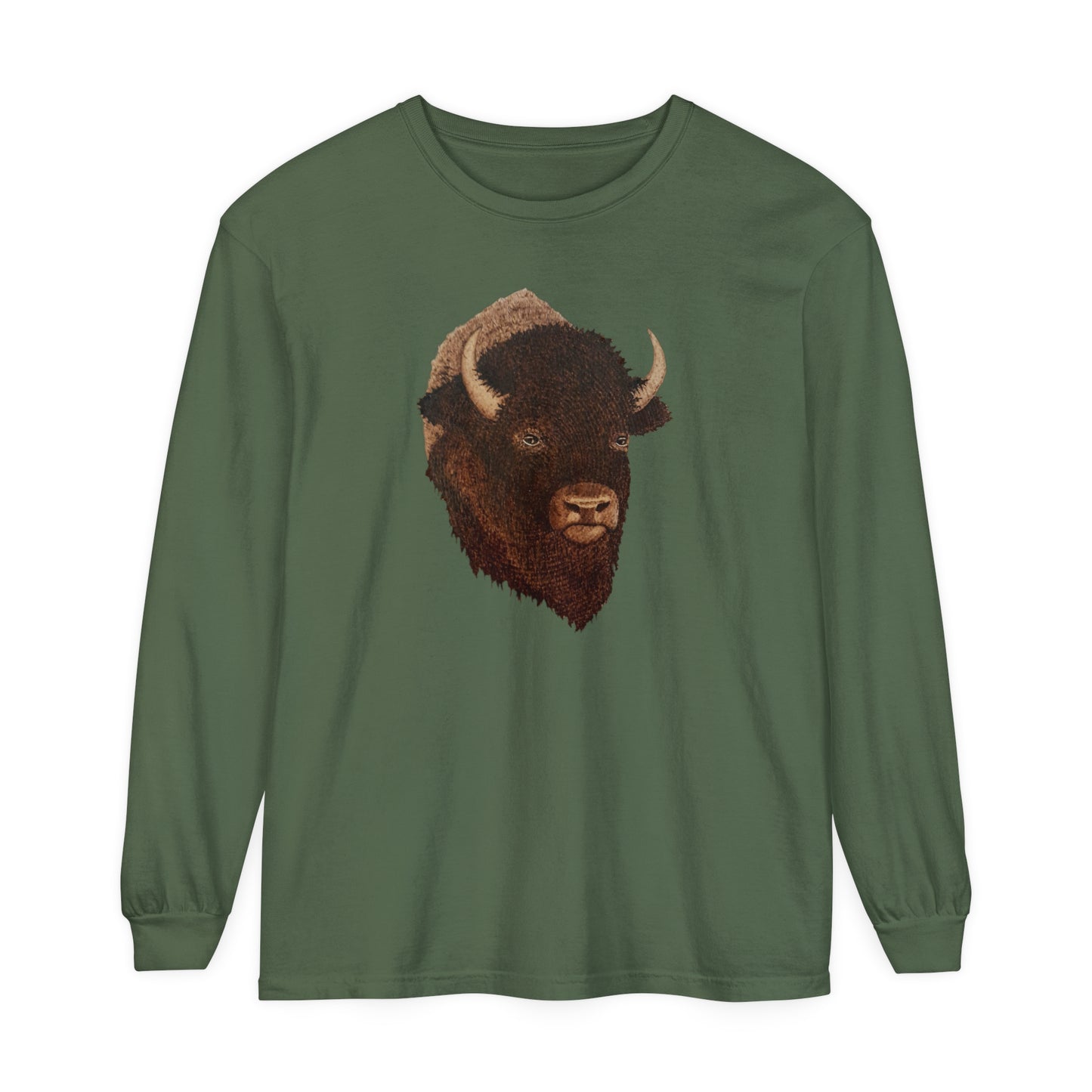 Unisex Garment-dyed Long Sleeve T-Shirt - Bison