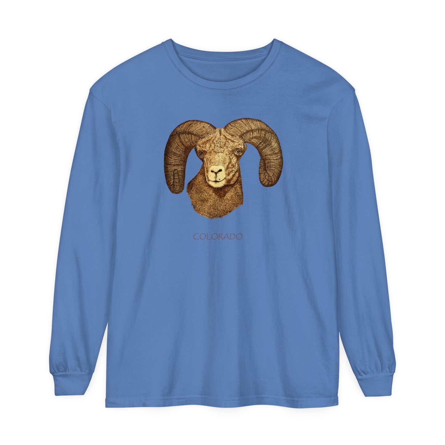 Unisex Garment-dyed Long Sleeve T-Shirt - Ram w/ "COLORADO"