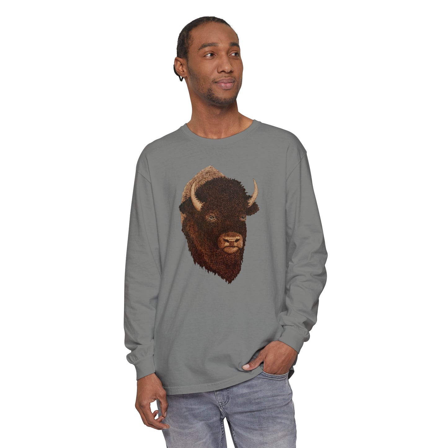 Unisex Garment-dyed Long Sleeve T-Shirt - Bison