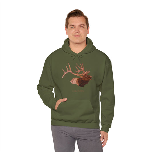 Unisex Heavy Blend™ Hooded Sweatshirt - Bull Elk w/ "COLORADO"