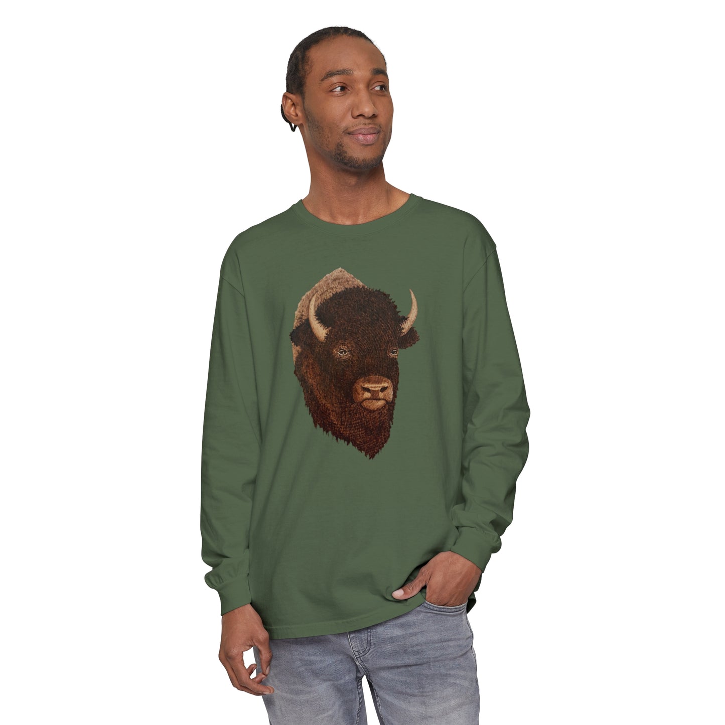 Unisex Garment-dyed Long Sleeve T-Shirt - Bison