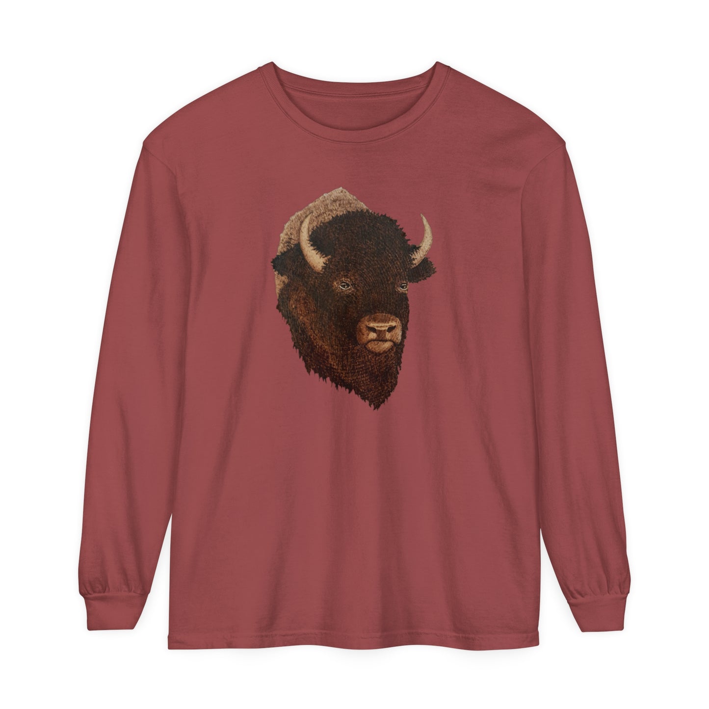 Unisex Garment-dyed Long Sleeve T-Shirt - Bison