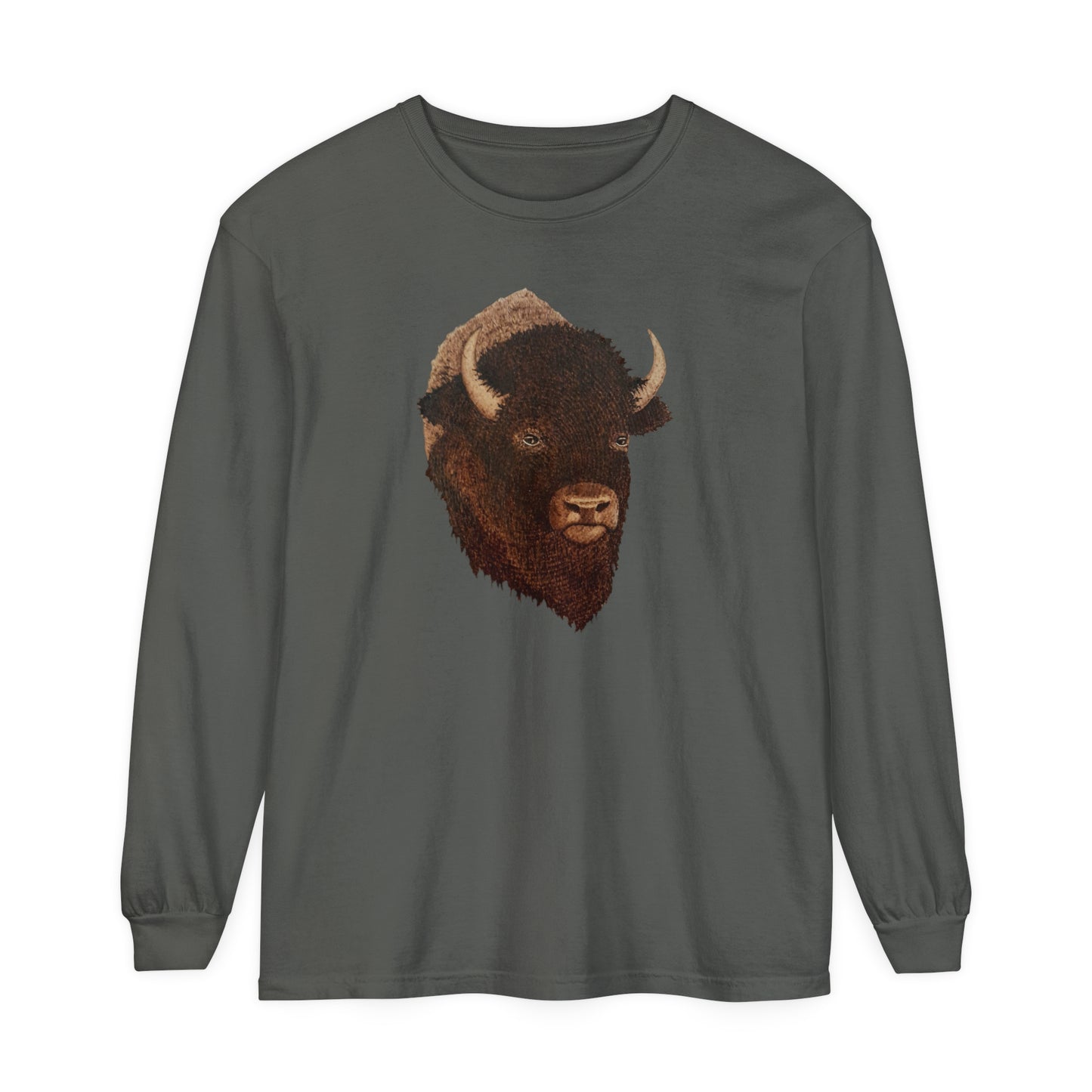 Unisex Garment-dyed Long Sleeve T-Shirt - Bison