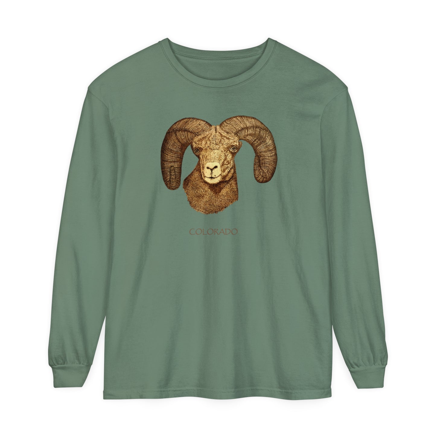 Unisex Garment-dyed Long Sleeve T-Shirt - Ram w/ "COLORADO"