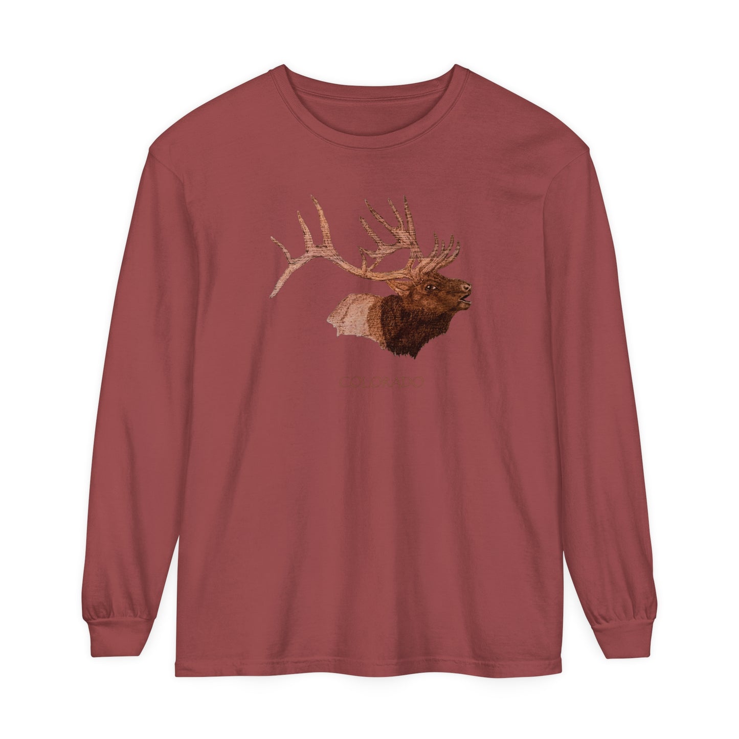 Unisex Garment-dyed Long Sleeve T-Shirt - Bull Elk w/ "COLORADO"