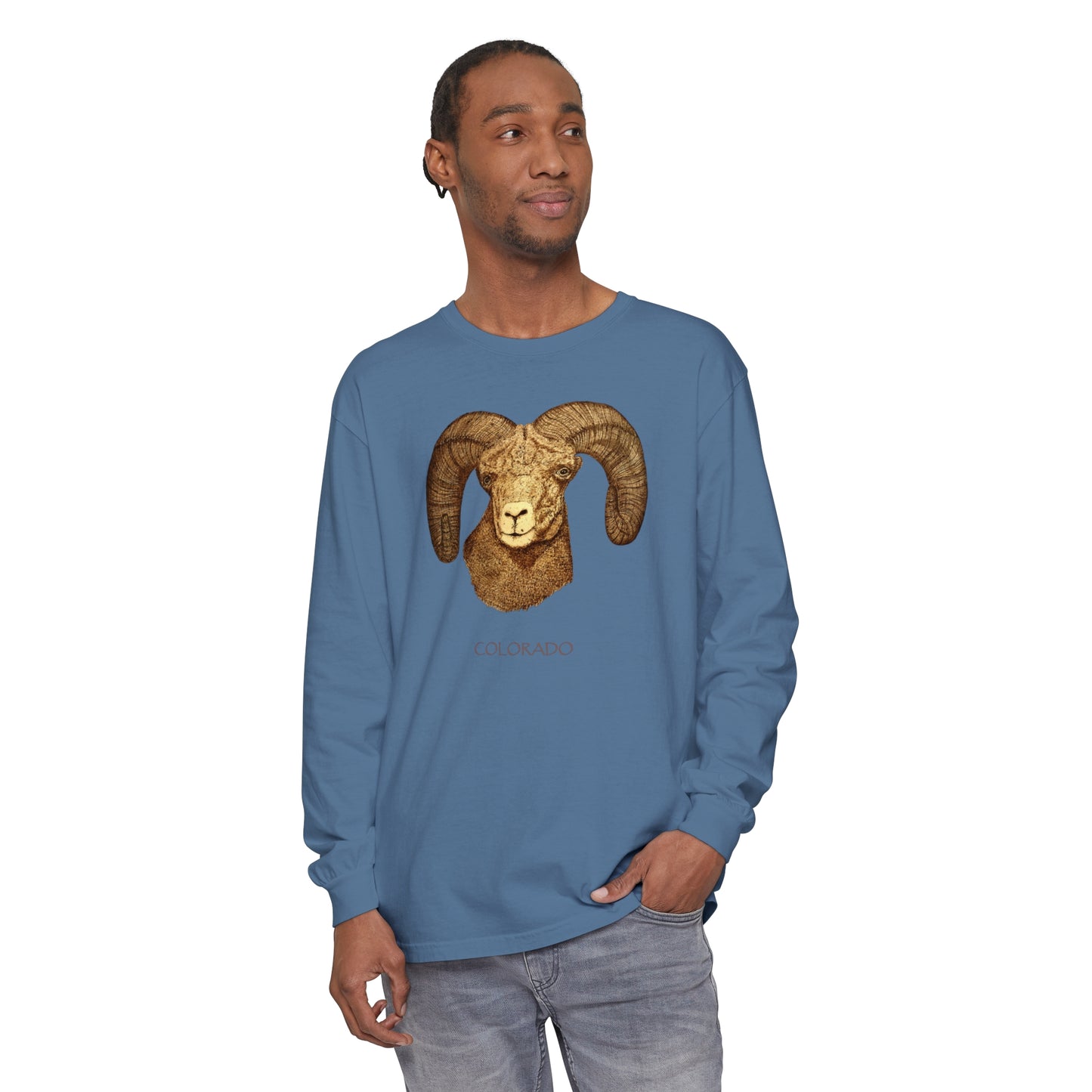 Unisex Garment-dyed Long Sleeve T-Shirt - Ram w/ "COLORADO"