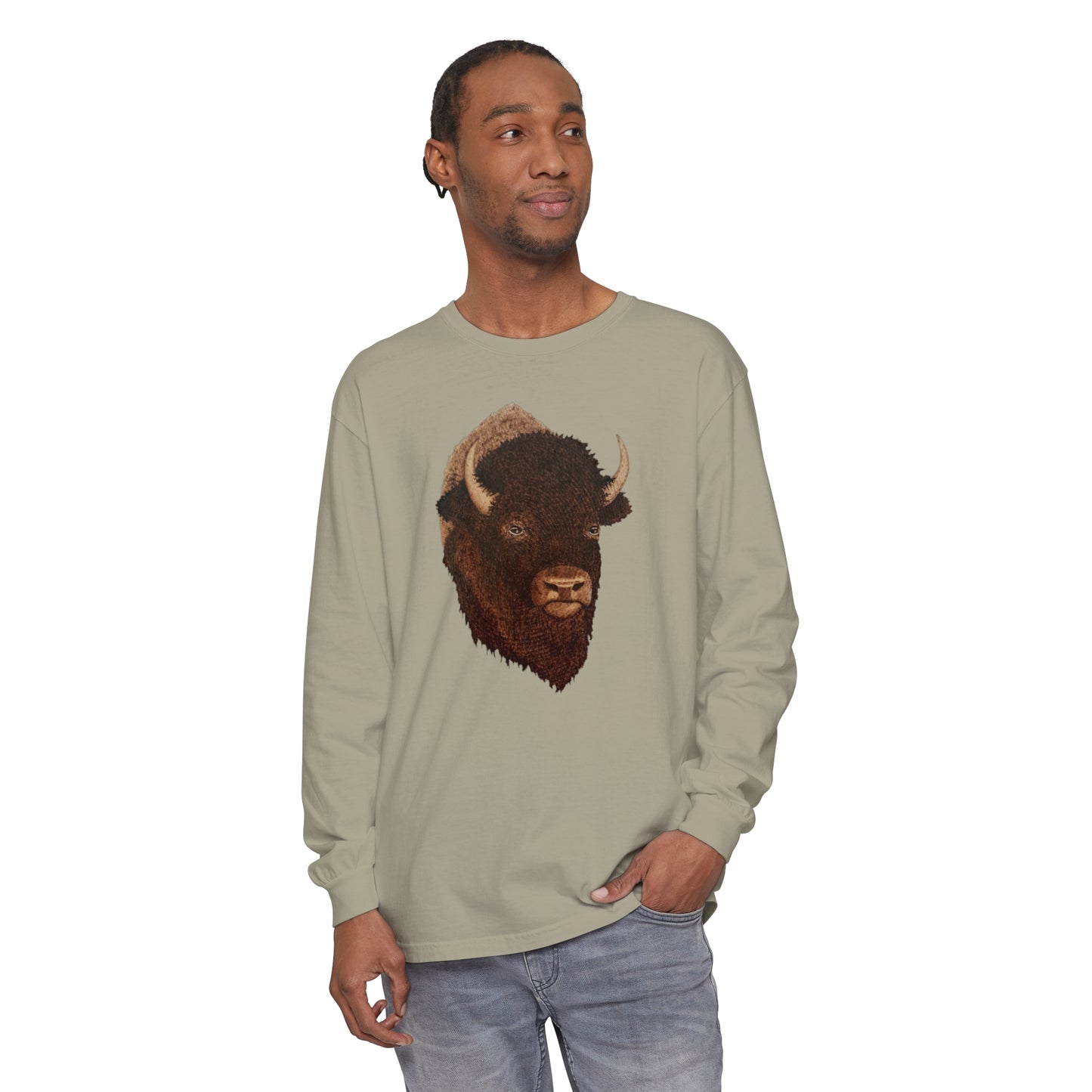 Unisex Garment-dyed Long Sleeve T-Shirt - Bison