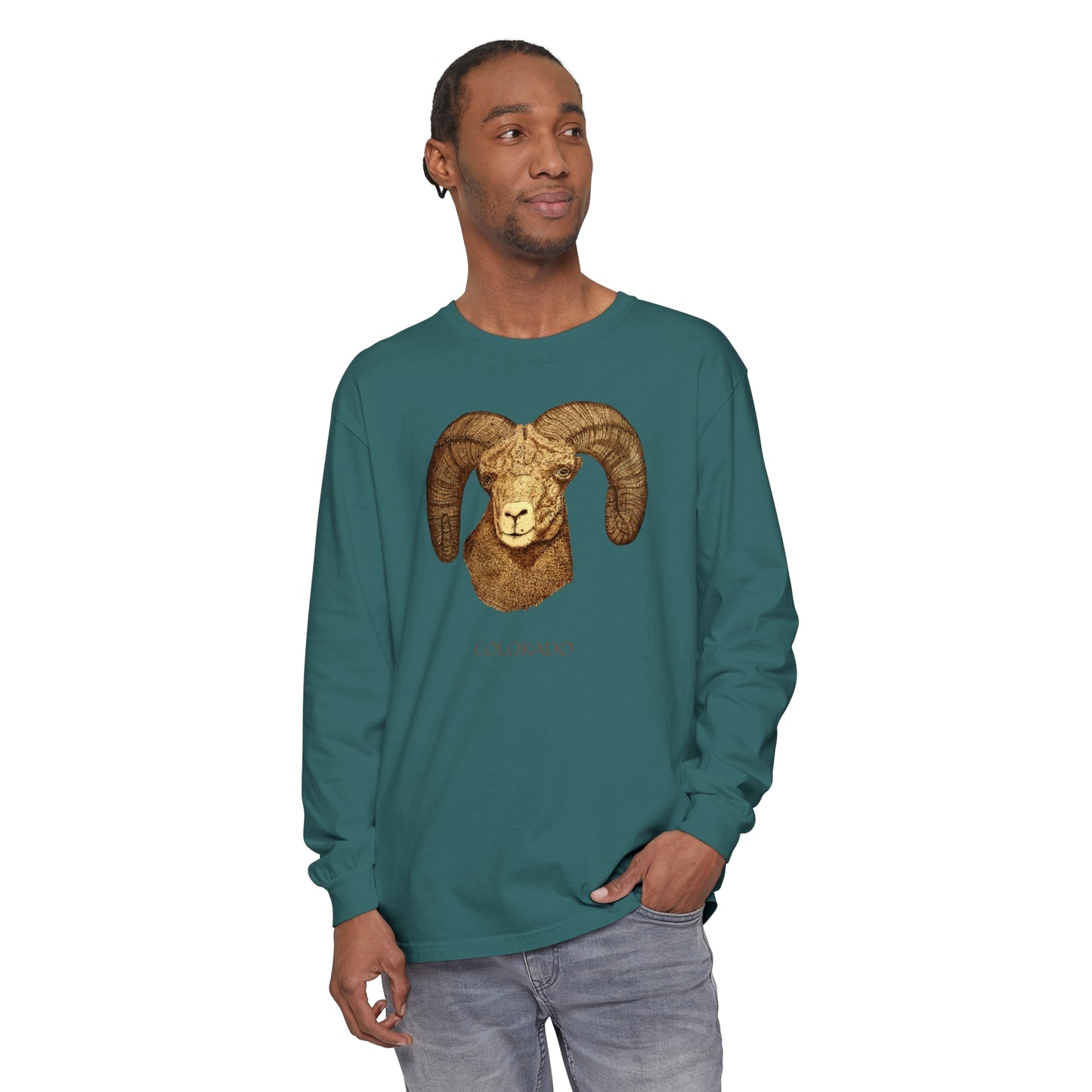 Unisex Garment-dyed Long Sleeve T-Shirt - Ram w/ "COLORADO"