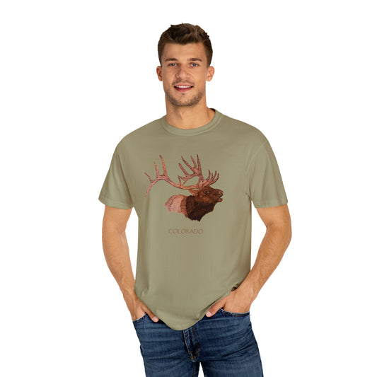 Unisex Garment-Dyed T-shirt - Bull Elk w/ "COLORADO"