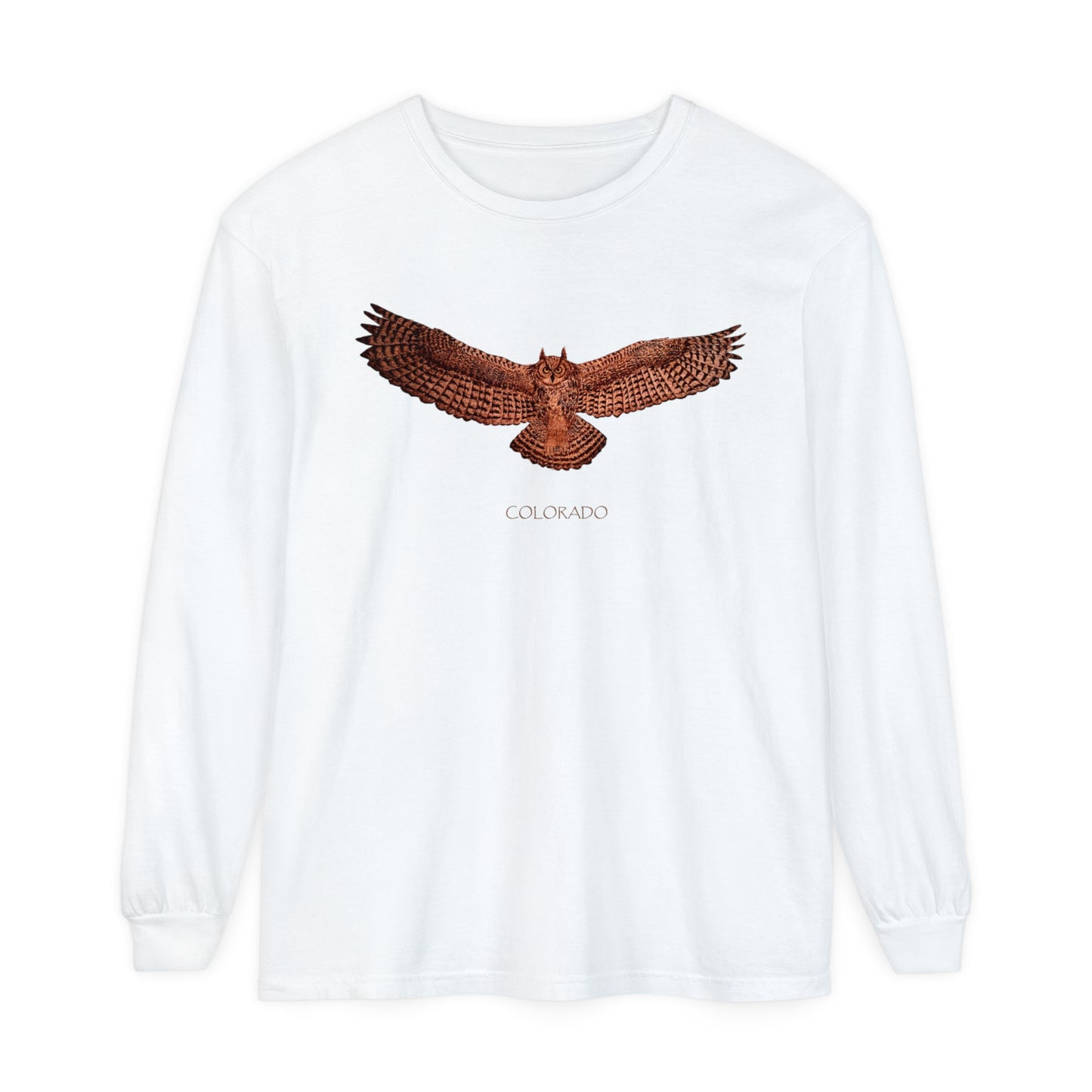 Unisex Garment-dyed Long Sleeve T-Shirt - Owl w/ "COLORADO"