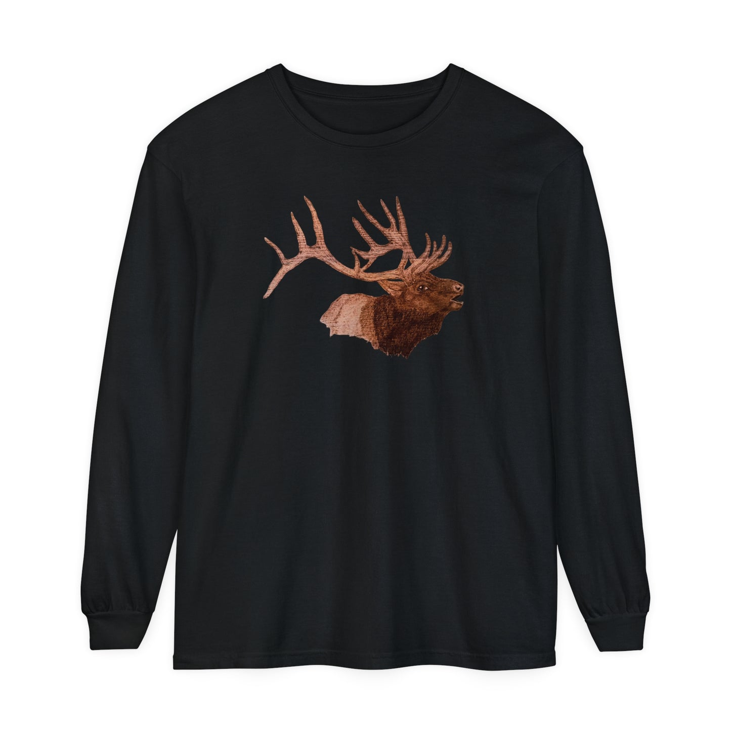 Unisex Garment-dyed Long Sleeve T-Shirt - Bull Elk