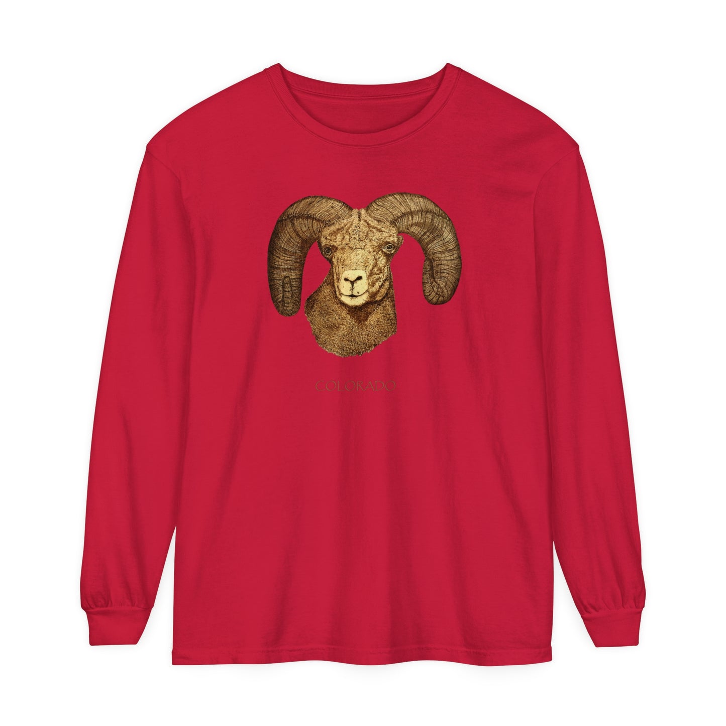 Unisex Garment-dyed Long Sleeve T-Shirt - Ram w/ "COLORADO"