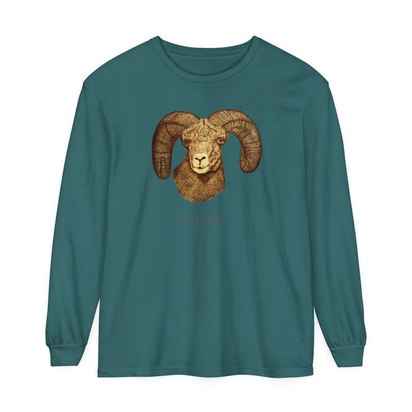 Unisex Garment-dyed Long Sleeve T-Shirt - Ram w/ "COLORADO"