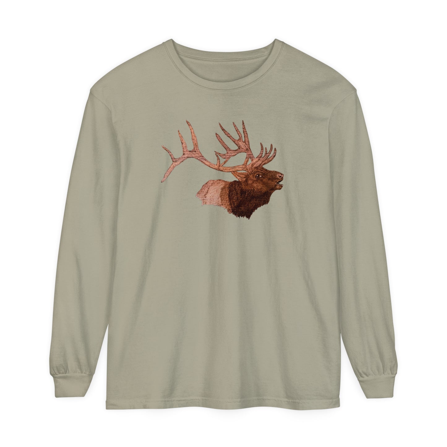 Unisex Garment-dyed Long Sleeve T-Shirt - Bull Elk