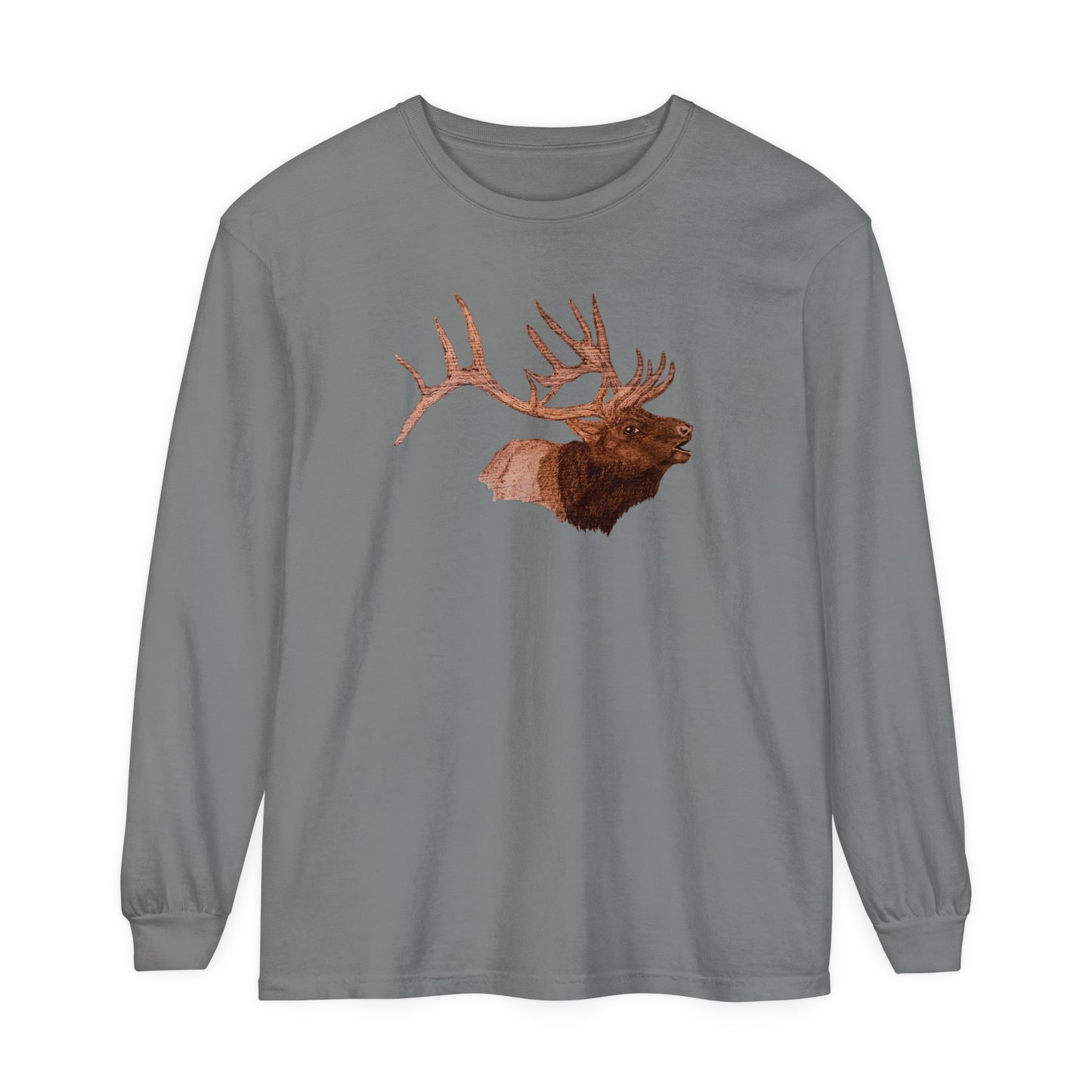 Unisex Garment-dyed Long Sleeve T-Shirt - Bull Elk