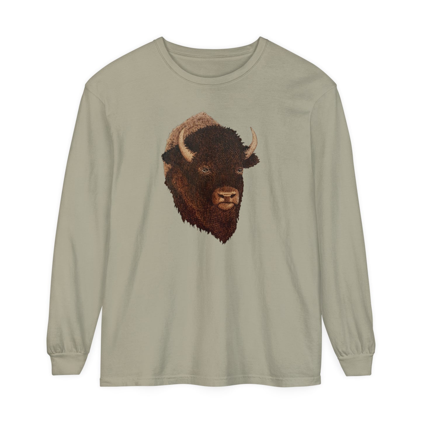 Unisex Garment-dyed Long Sleeve T-Shirt - Bison