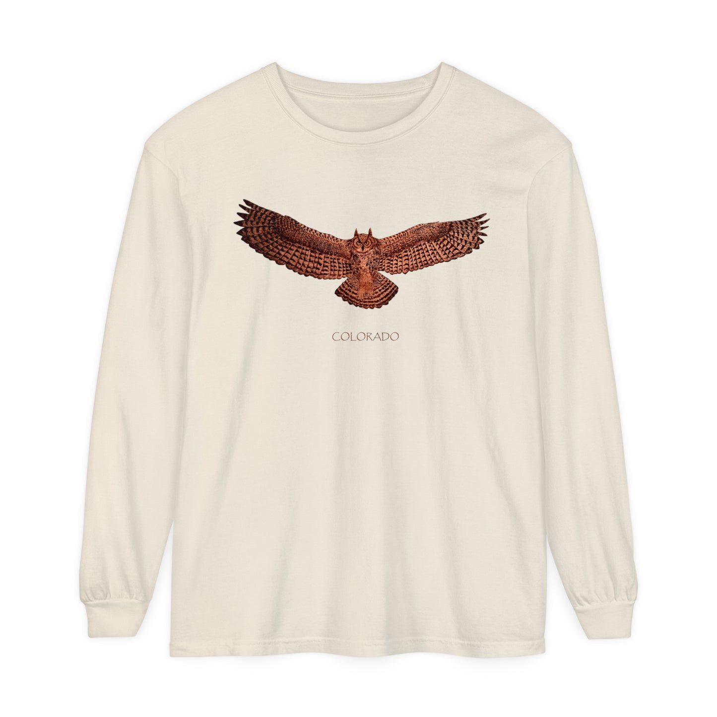 Unisex Garment-dyed Long Sleeve T-Shirt - Owl w/ "COLORADO"