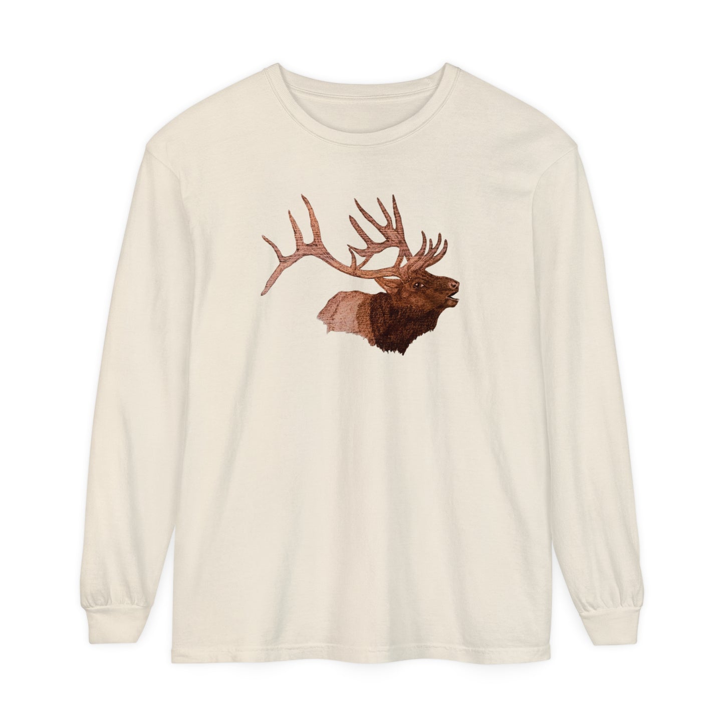 Unisex Garment-dyed Long Sleeve T-Shirt - Bull Elk