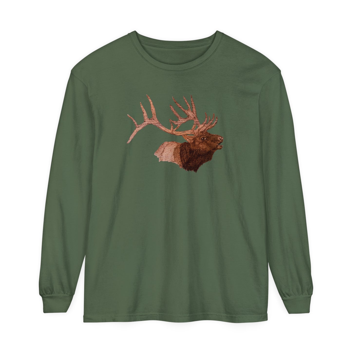 Unisex Garment-dyed Long Sleeve T-Shirt - Bull Elk