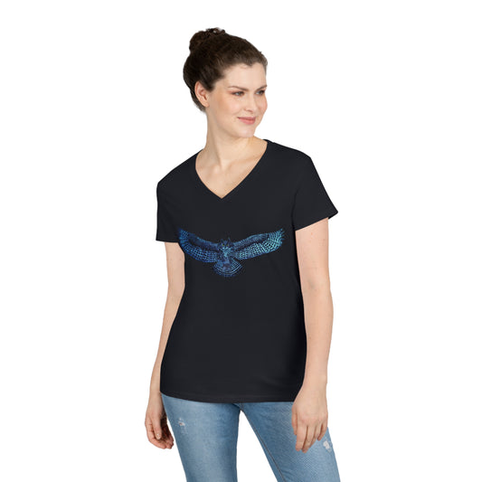 Ladies' V-Neck T-Shirt - Blue Owl