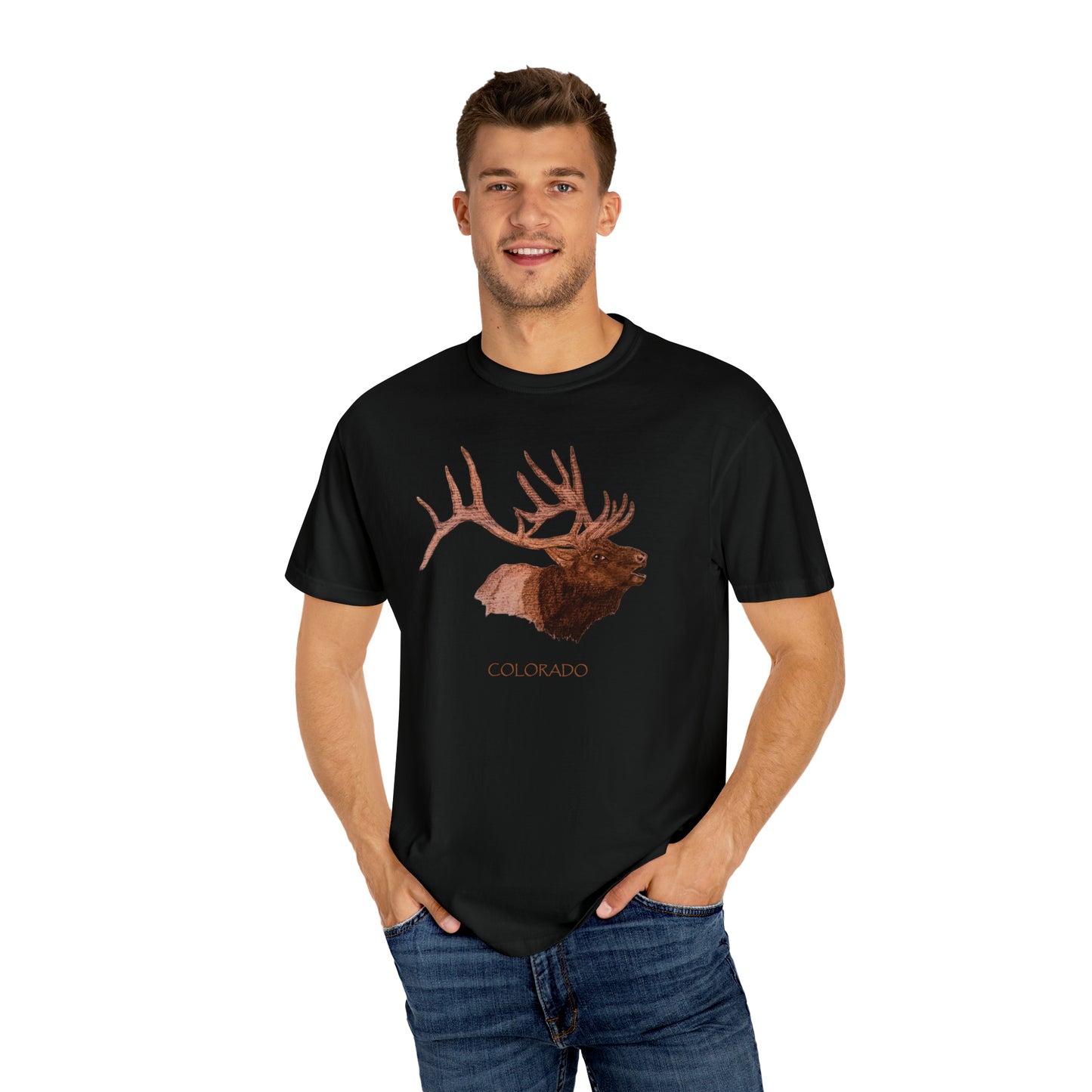 Unisex Garment-Dyed T-shirt - Bull Elk w/ "COLORADO"