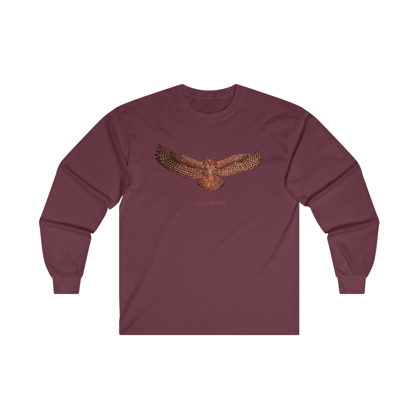 Ultra Cotton Long Sleeve Tee - Owl w/ "COLORADO"