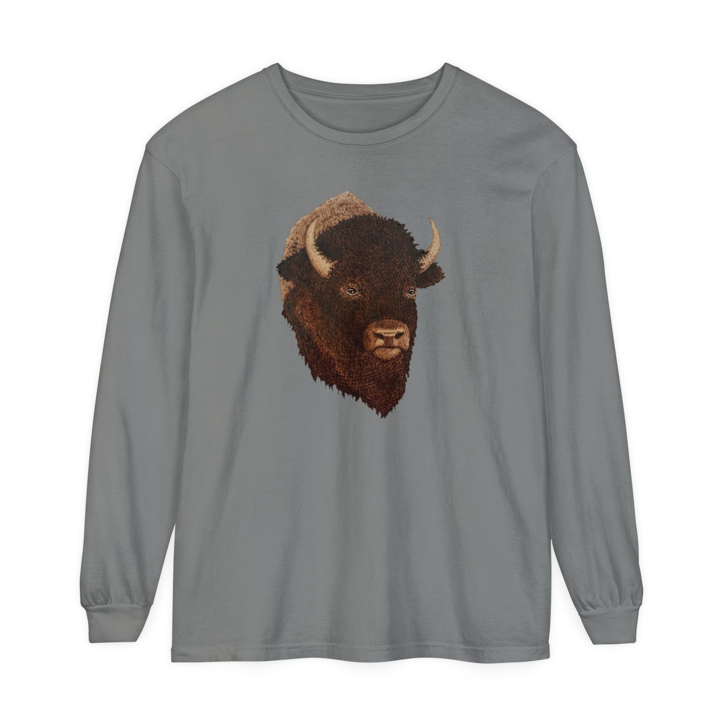 Unisex Garment-dyed Long Sleeve T-Shirt - Bison