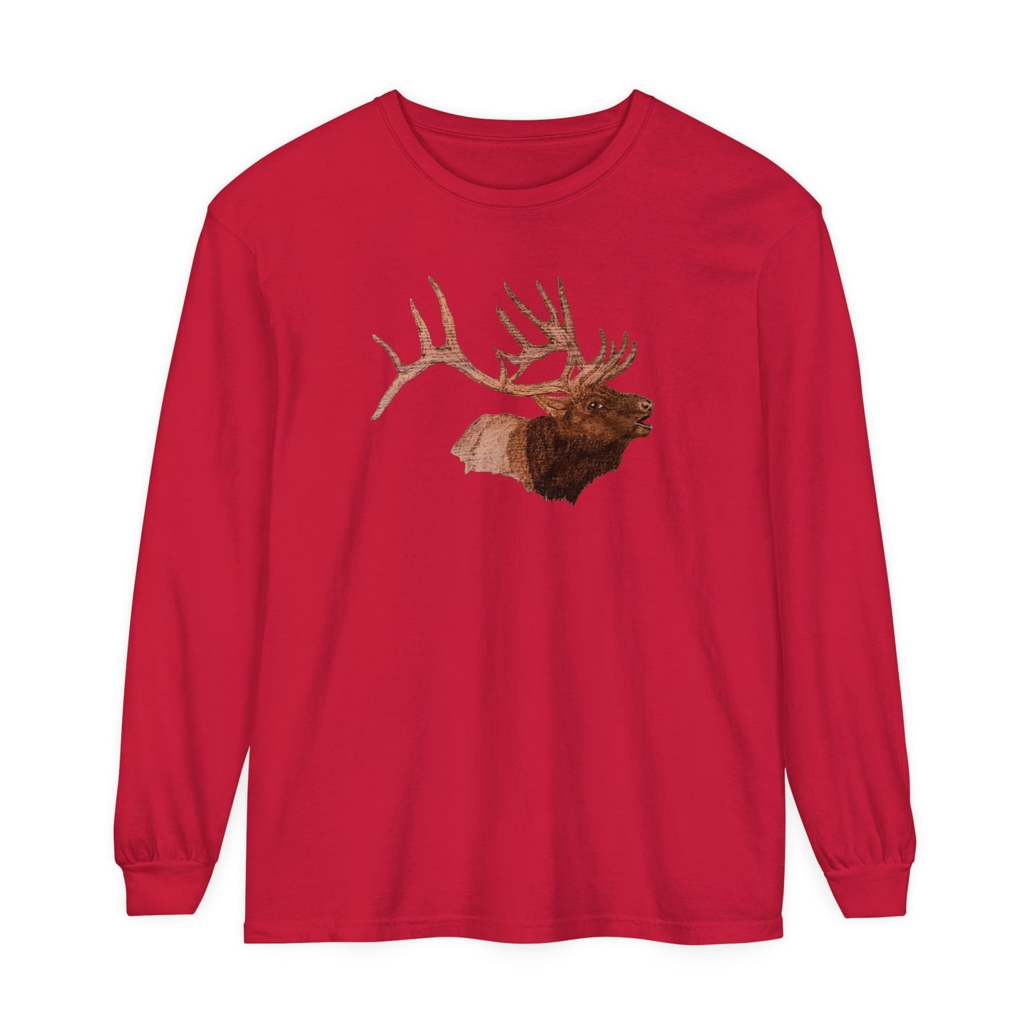 Unisex Garment-dyed Long Sleeve T-Shirt - Bull Elk