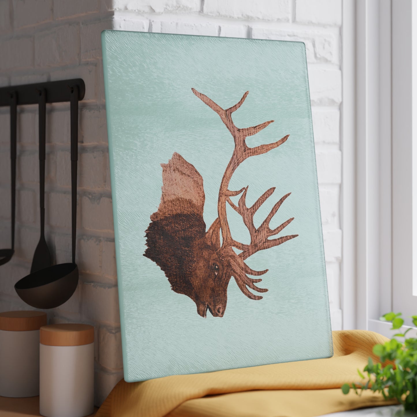 Glass Cutting Board - Bull Elk