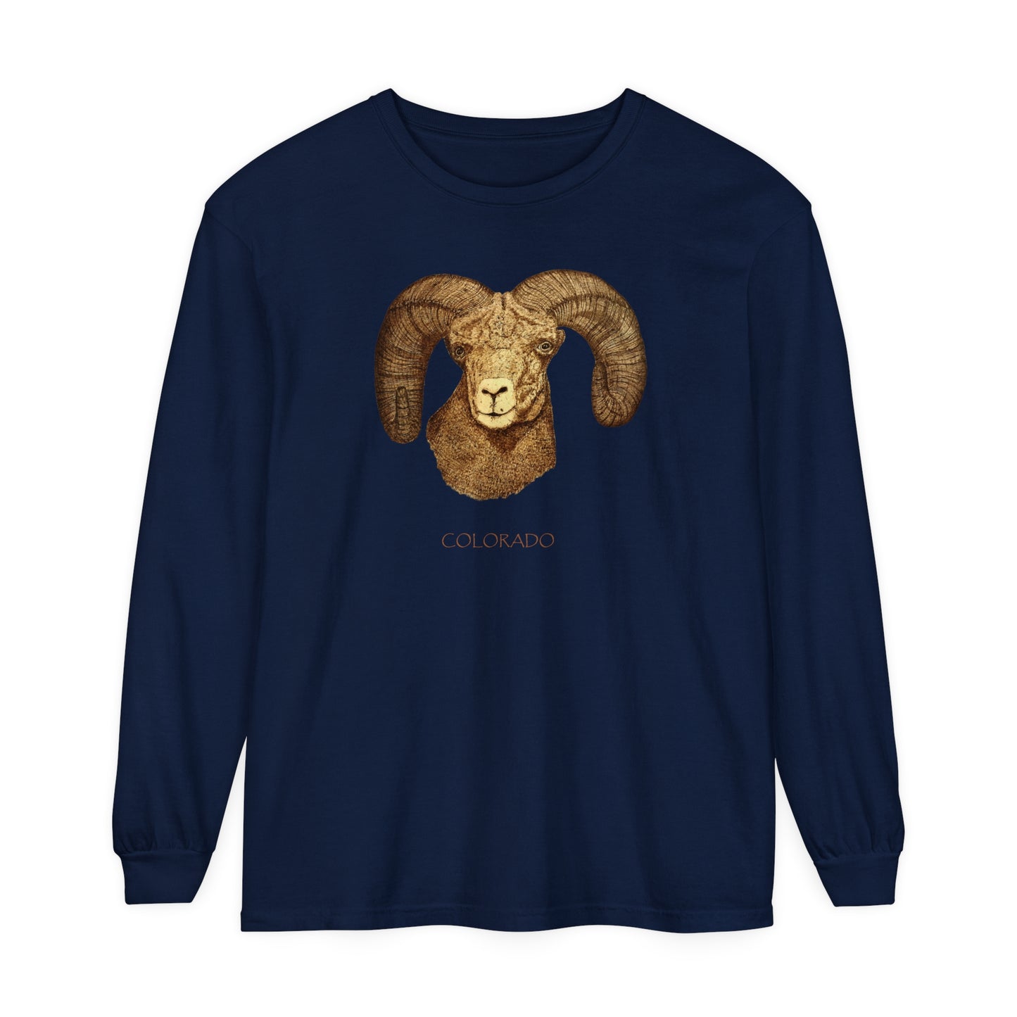 Unisex Garment-dyed Long Sleeve T-Shirt - Ram w/ "COLORADO"