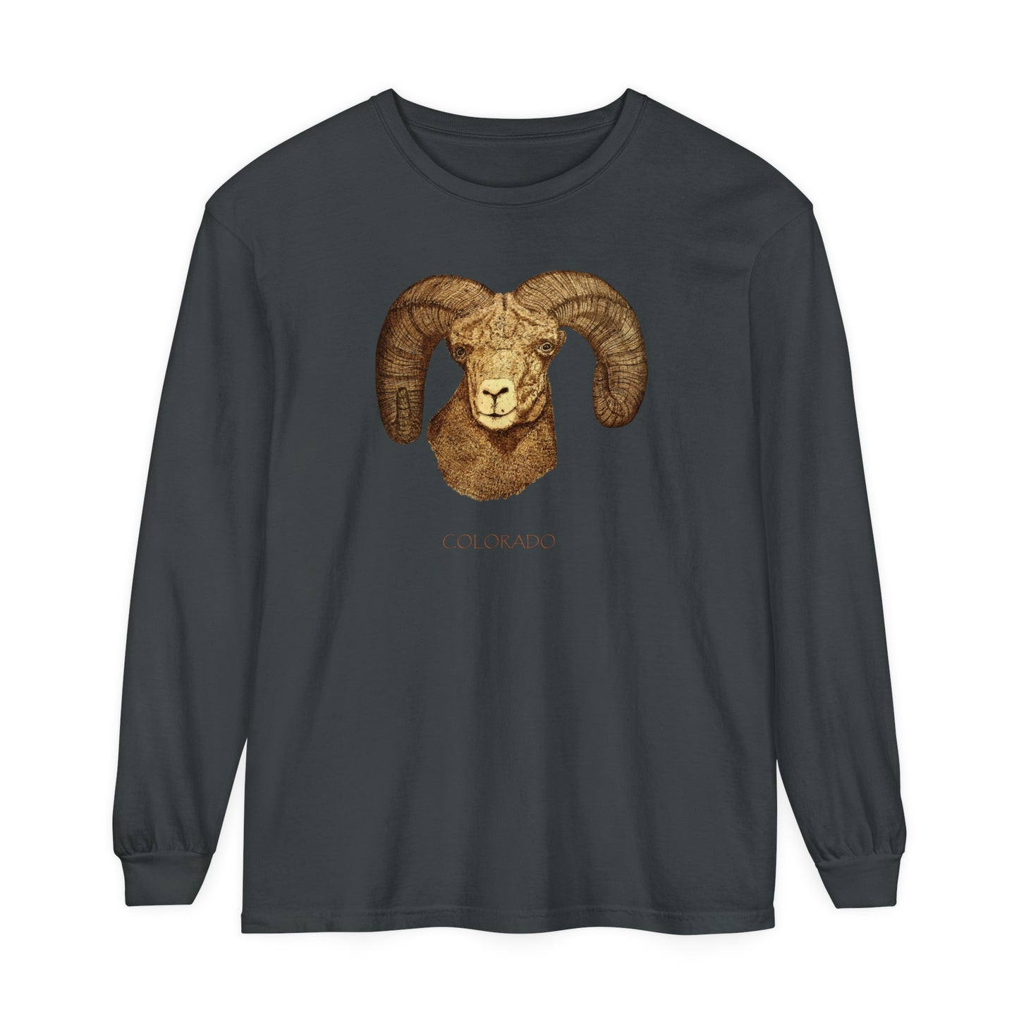 Unisex Garment-dyed Long Sleeve T-Shirt - Ram w/ "COLORADO"