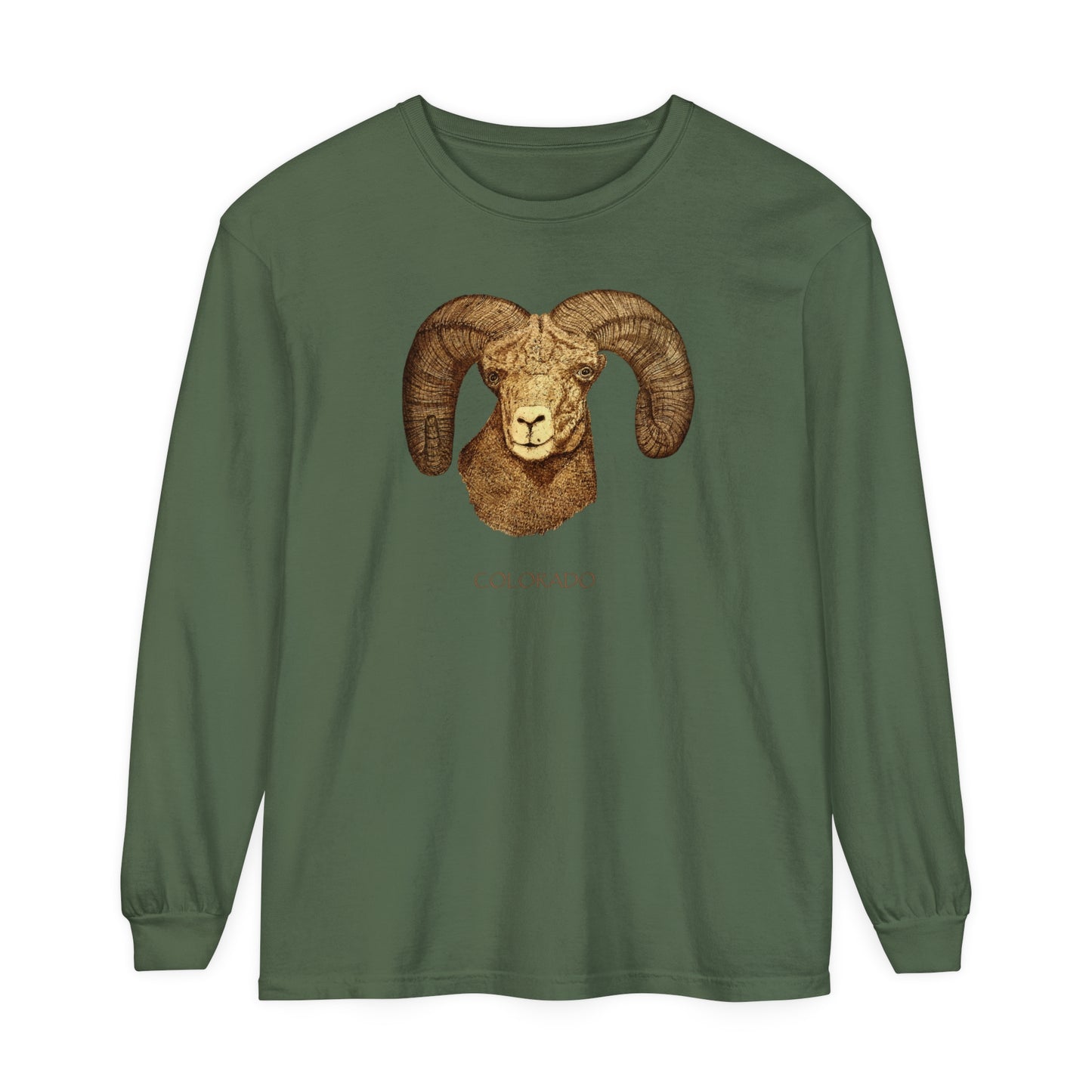 Unisex Garment-dyed Long Sleeve T-Shirt - Ram w/ "COLORADO"