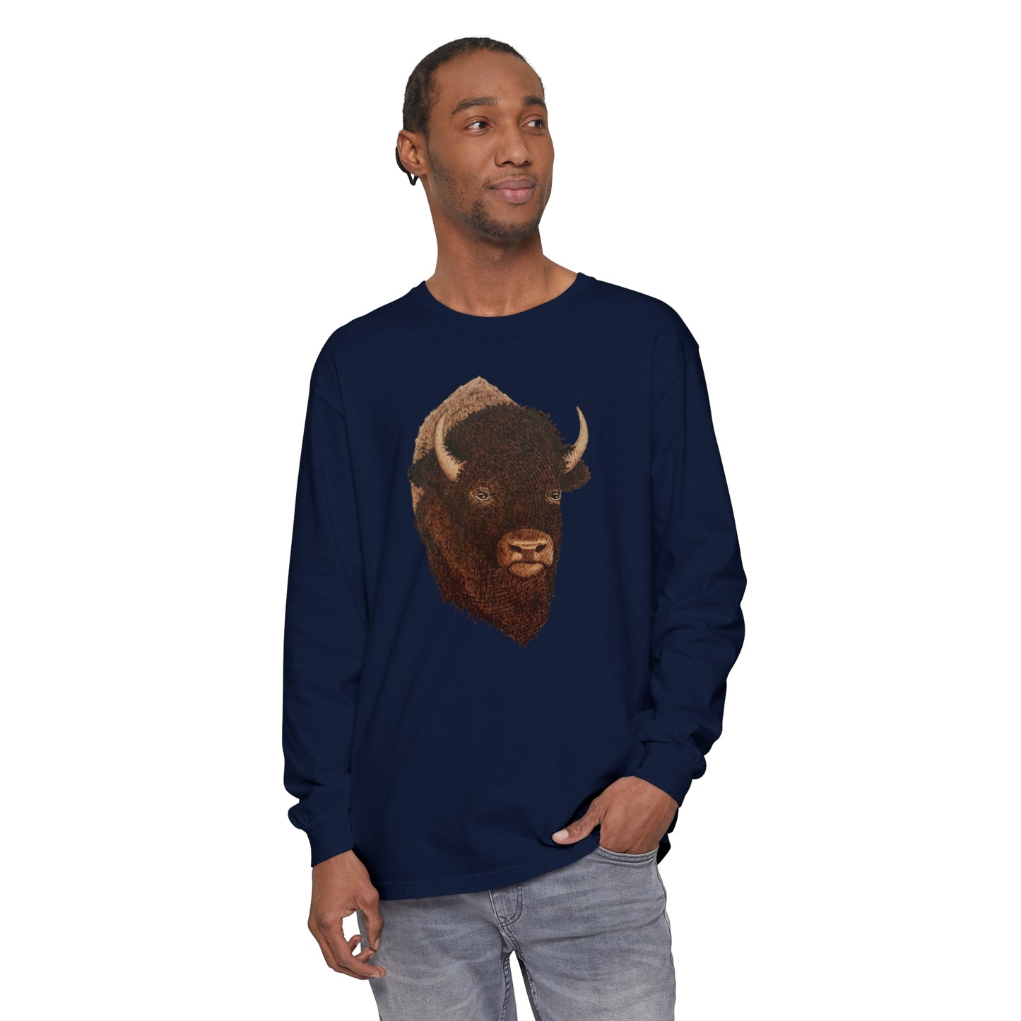 Unisex Garment-dyed Long Sleeve T-Shirt - Bison