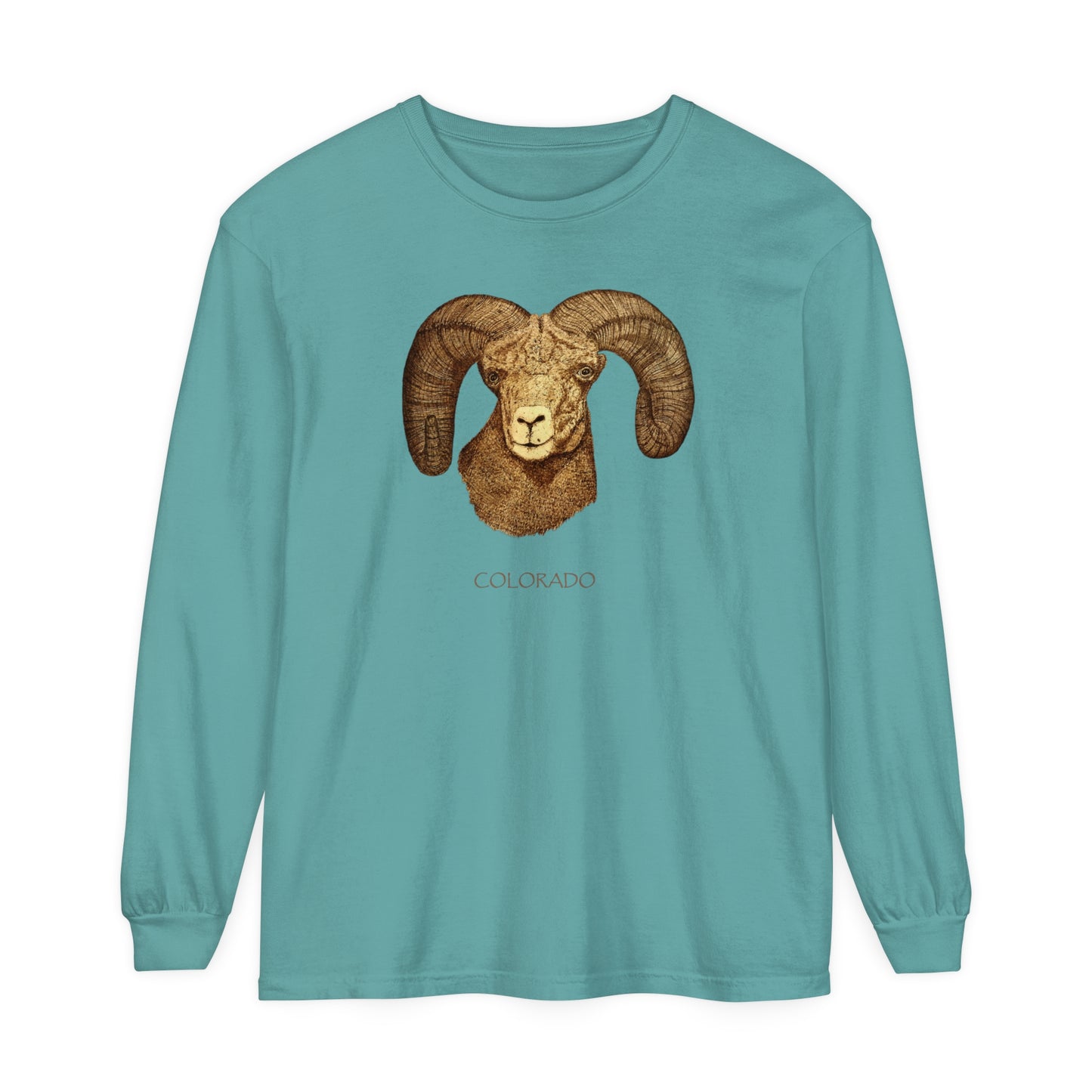 Unisex Garment-dyed Long Sleeve T-Shirt - Ram w/ "COLORADO"