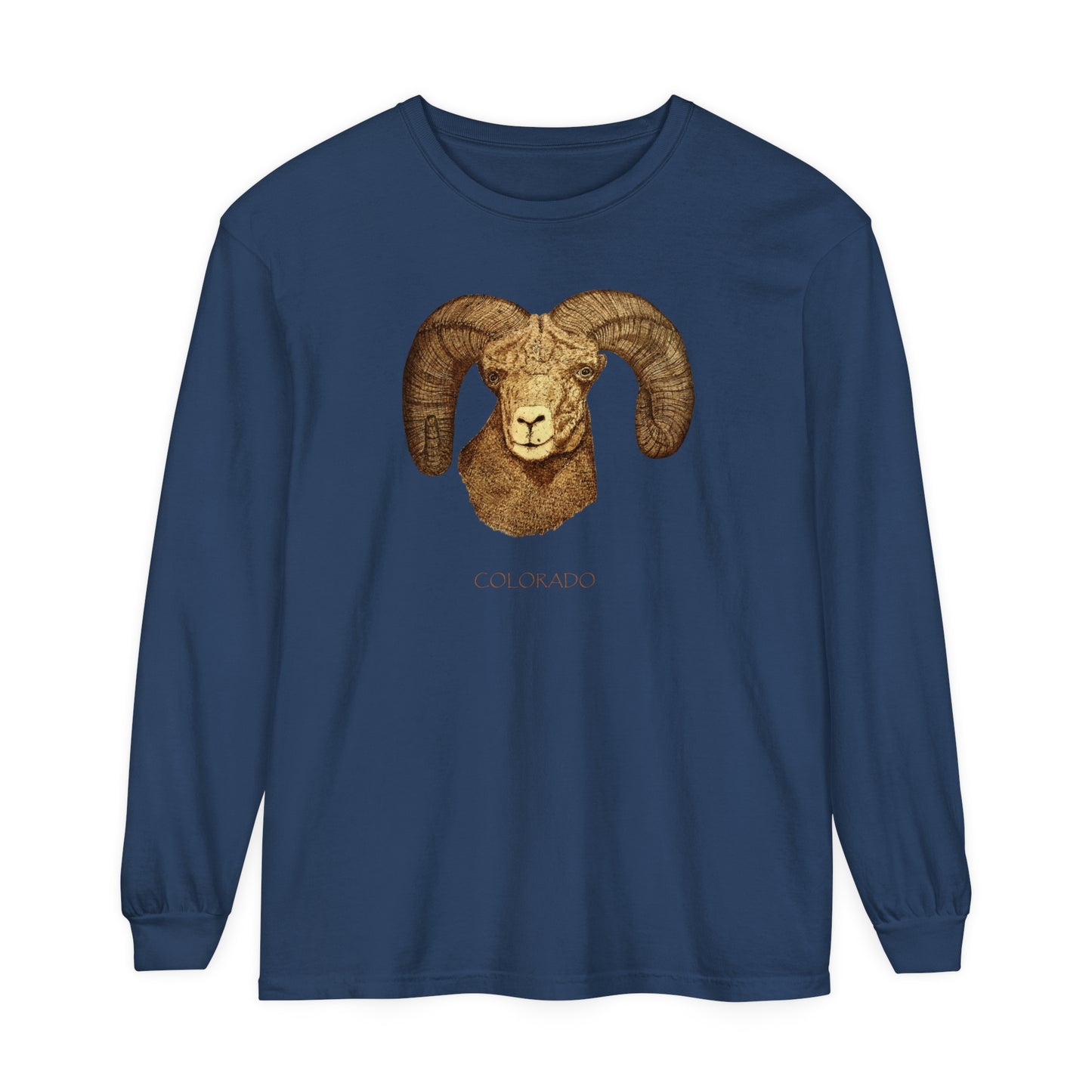 Unisex Garment-dyed Long Sleeve T-Shirt - Ram w/ "COLORADO"