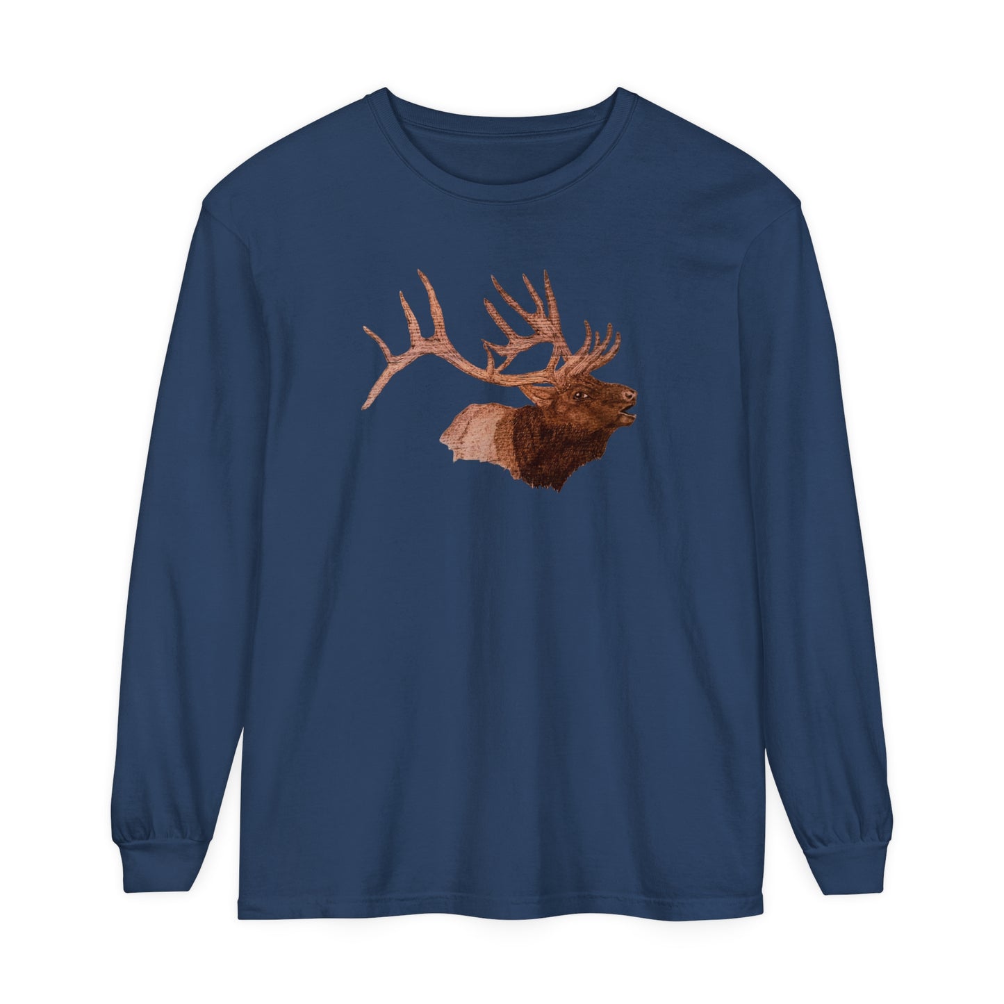 Unisex Garment-dyed Long Sleeve T-Shirt - Bull Elk