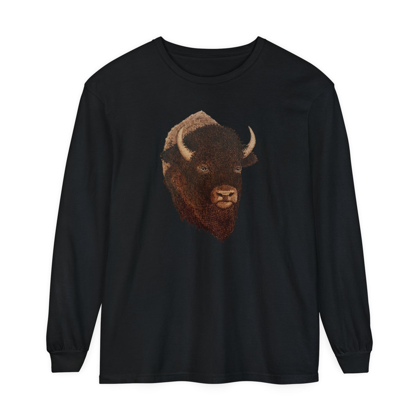 Unisex Garment-dyed Long Sleeve T-Shirt - Bison