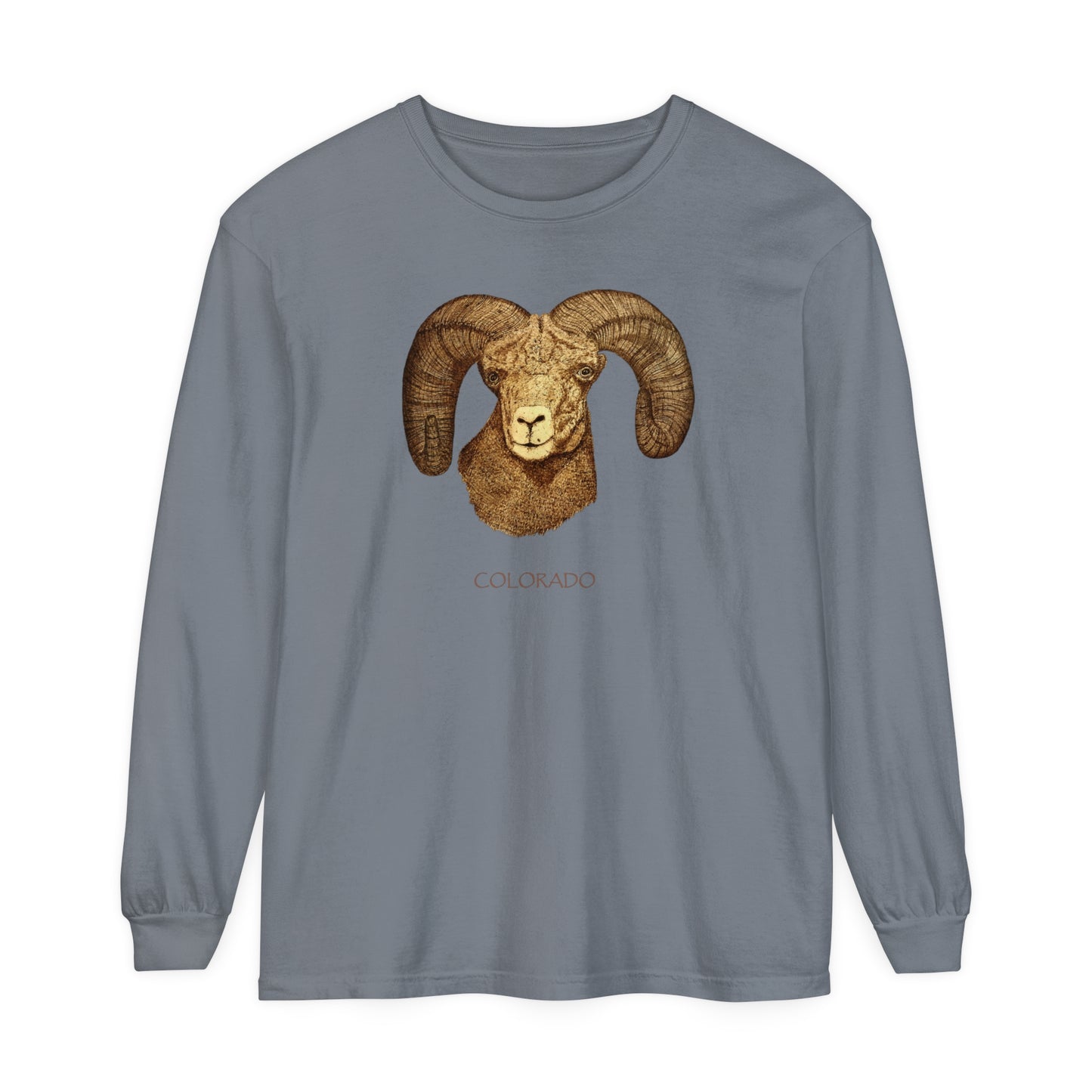 Unisex Garment-dyed Long Sleeve T-Shirt - Ram w/ "COLORADO"