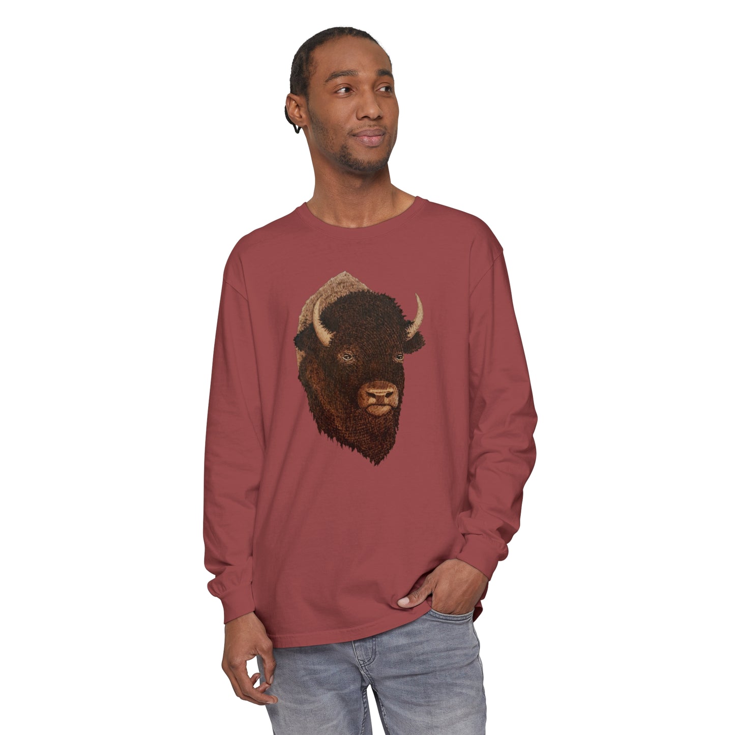 Unisex Garment-dyed Long Sleeve T-Shirt - Bison