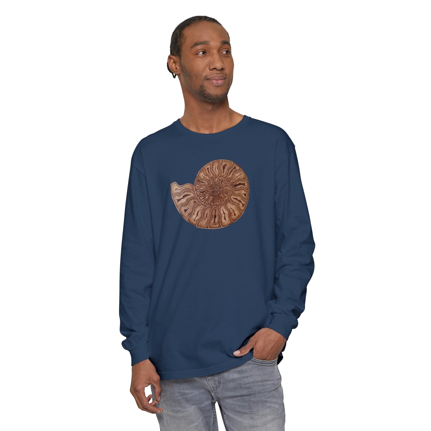 Unisex Garment-dyed Long Sleeve T-Shirt - Half Moon