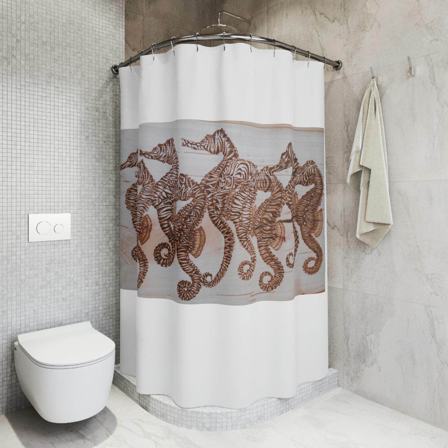 Polyester Shower Curtain - Nine Zebra Seahorses