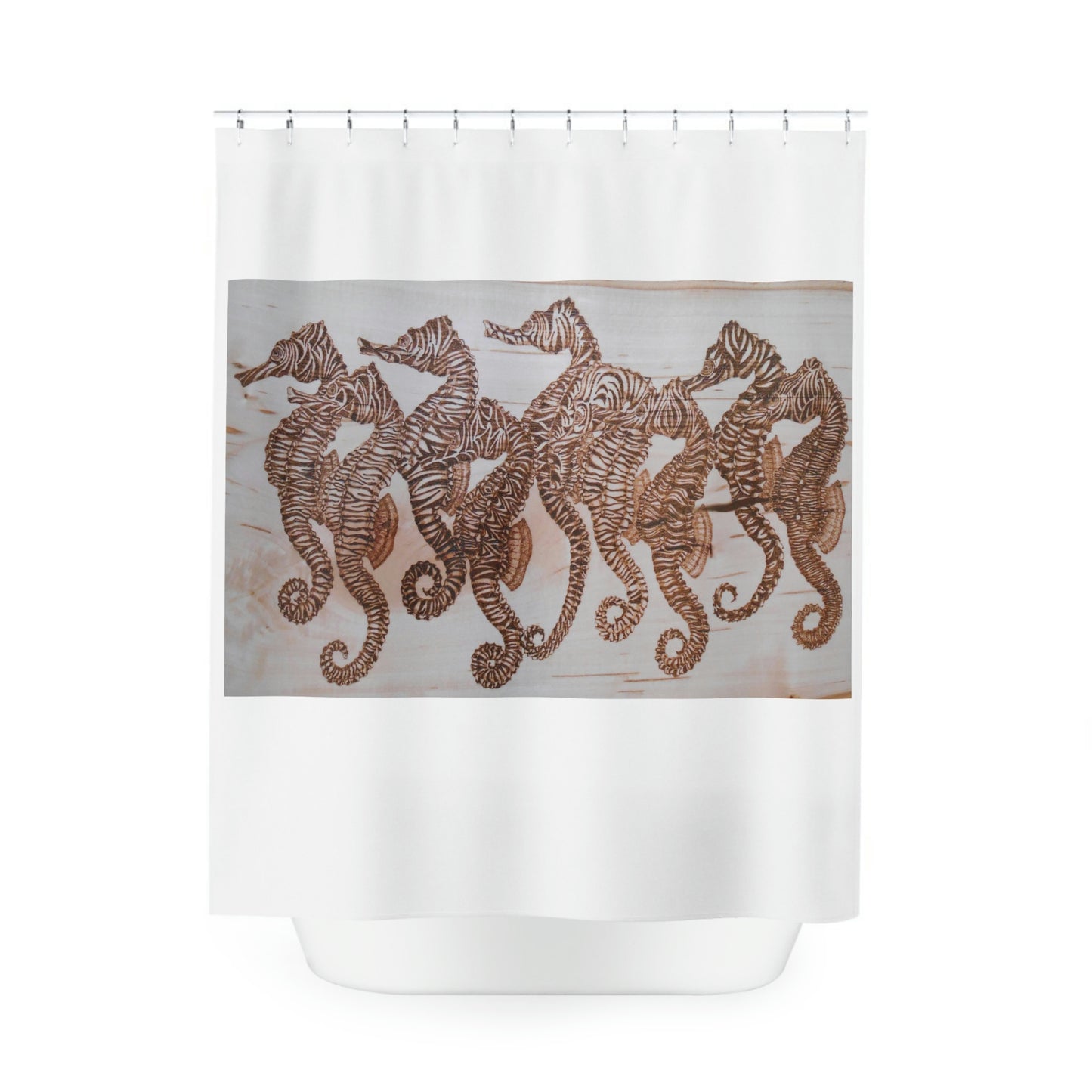 Polyester Shower Curtain - Nine Zebra Seahorses