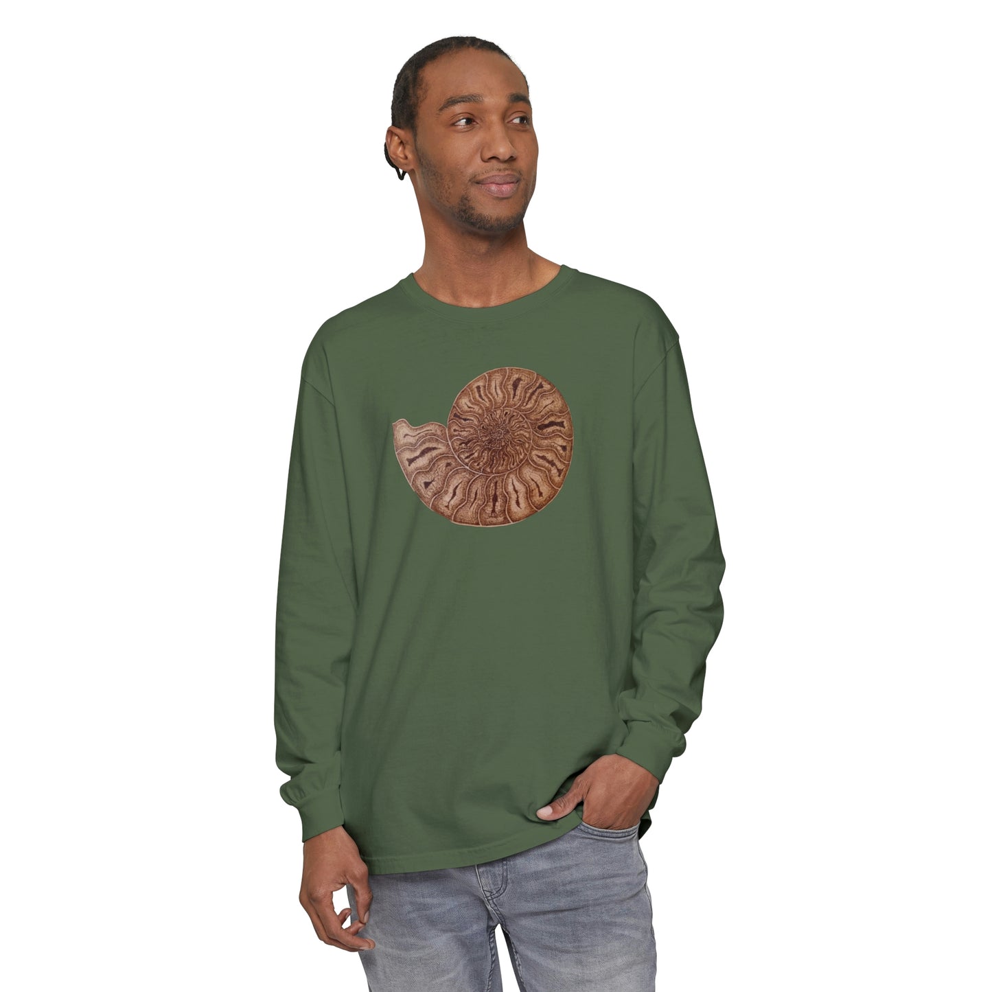 Unisex Garment-dyed Long Sleeve T-Shirt - Half Moon