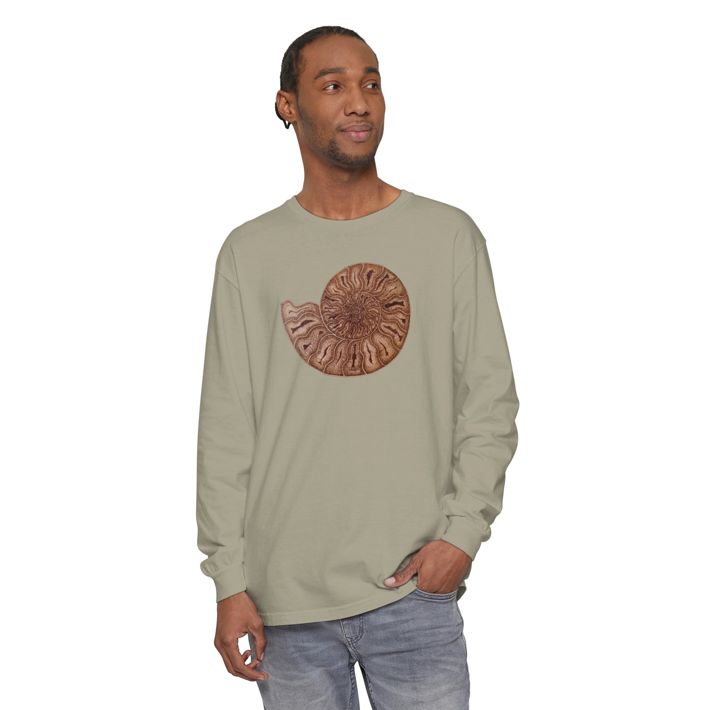 Unisex Garment-dyed Long Sleeve T-Shirt - Half Moon